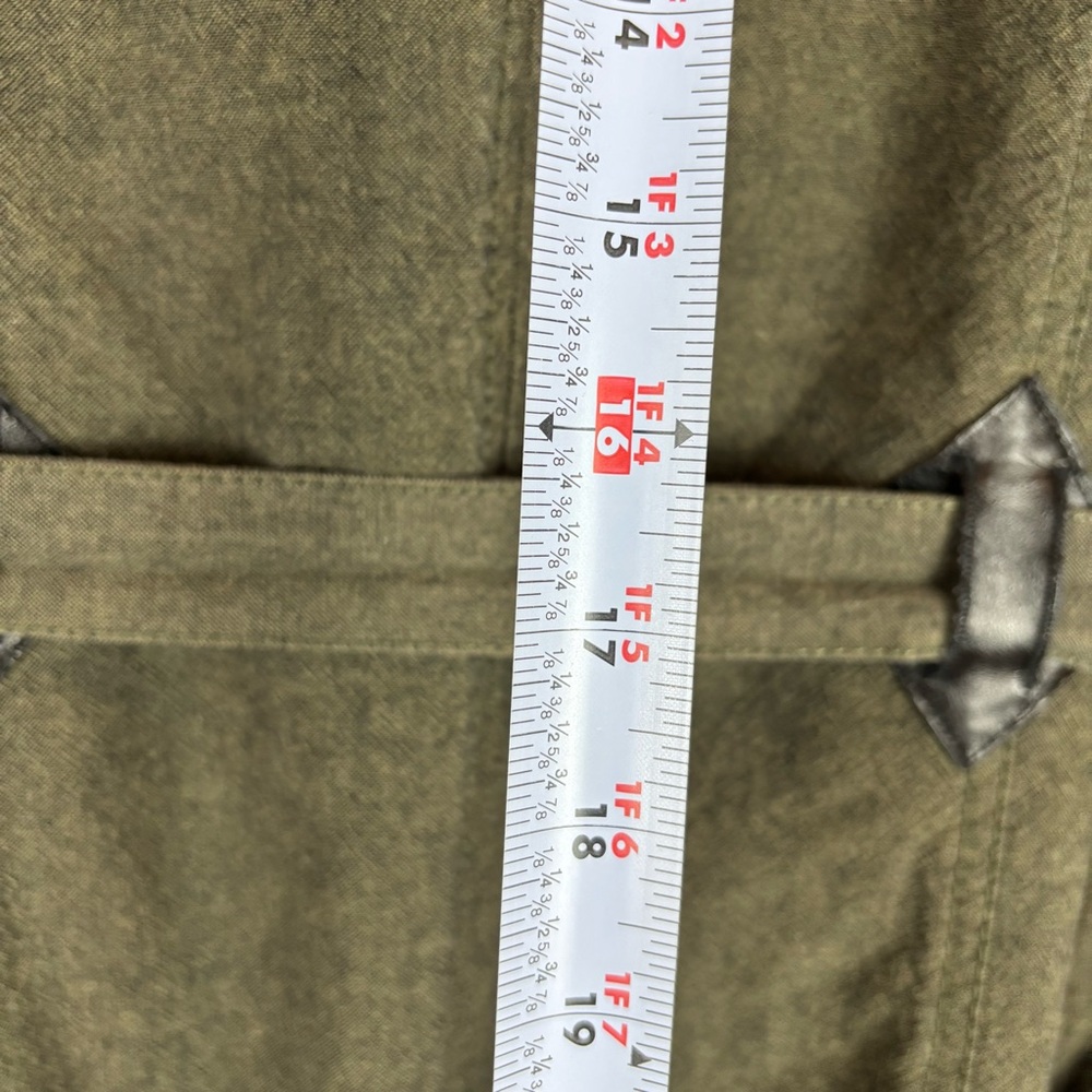 DKNY Olive Linen Trench Jacket w\ Belted Waist 4 Pockets 3/4 Sleeve Roll | Small - Picture 14 of 16